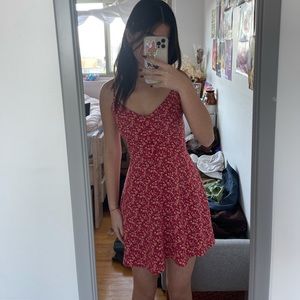 red floral mini dress